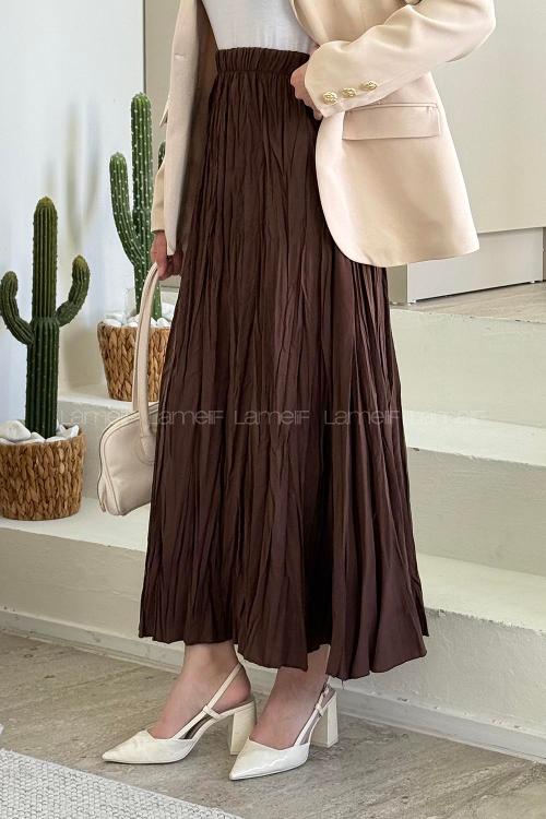 Lamelif Poplin Kraşlı Tesettür Etek Acı Kahve