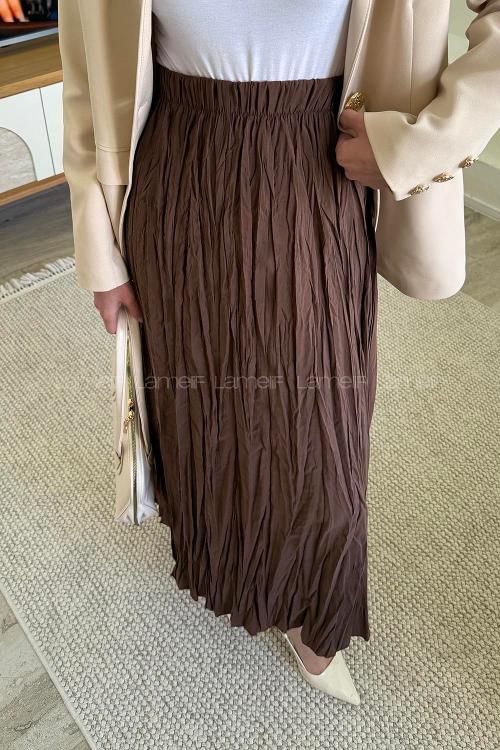 Lamelif Poplin Kraşlı Tesettür Etek Acı Kahve