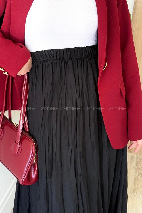 Lamelif Poplin Kraşlı Tesettür Etek Siyah