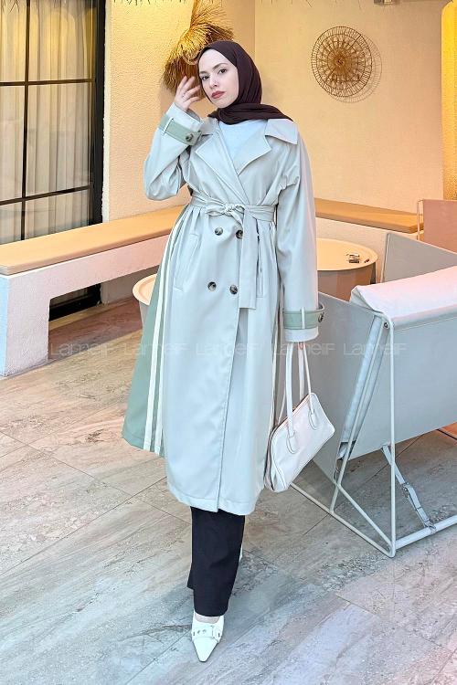Plum Green Long Arm Cotton Trench Coat