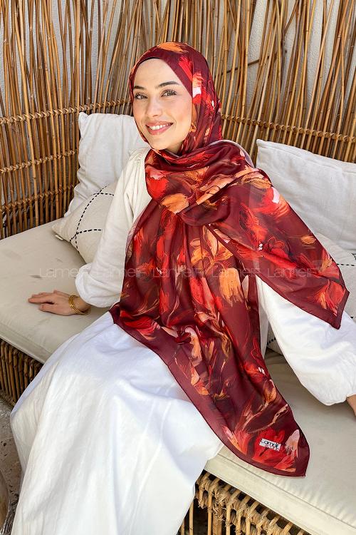 Lamelif Çicek Desen Soft Şal Bordo