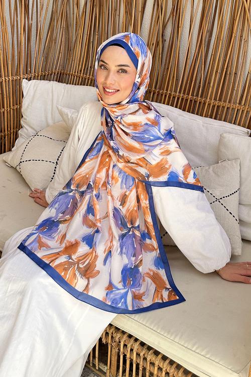 Lamelif Çicek Desen Soft Şal İndigo