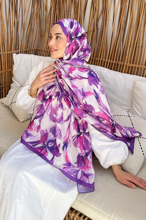 Lamelif Çicek Desen Soft Şal Lavanta