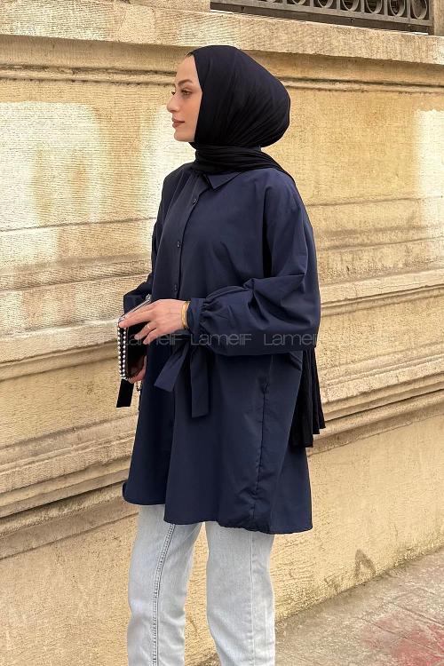 Lamelif Kol Detaylı Gömlek Lacivert