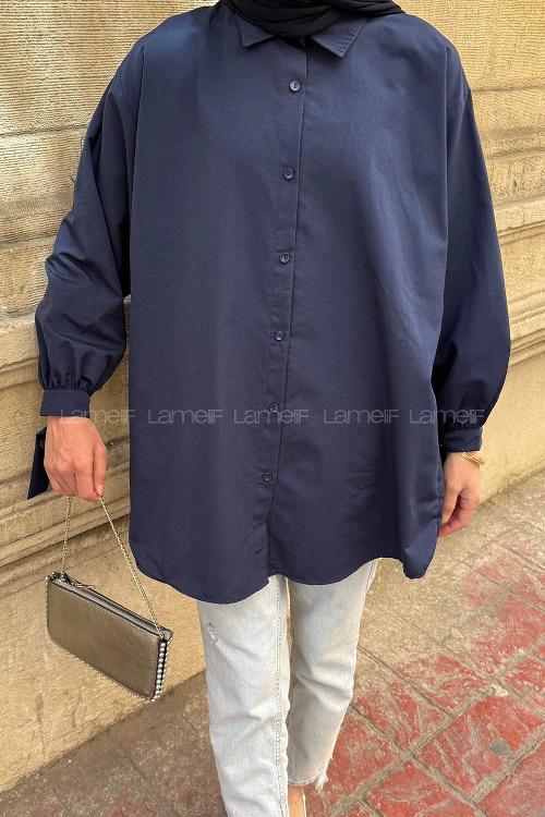 Lamelif Kol Detaylı Gömlek Lacivert