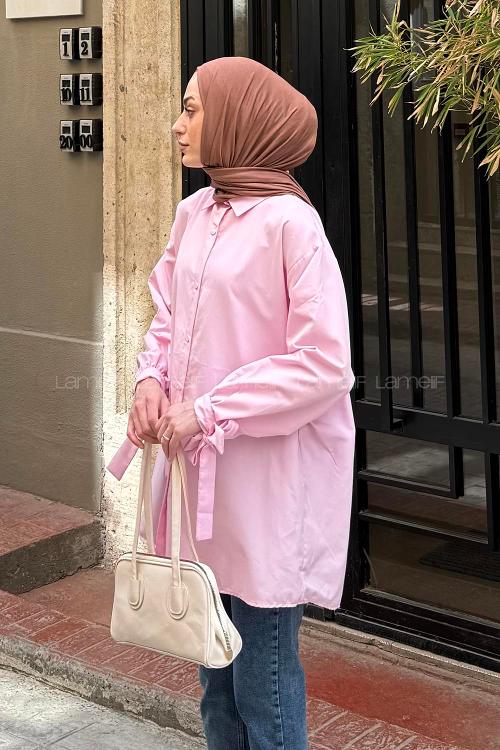 Lamelif Kol Detaylı Gömlek Pembe
