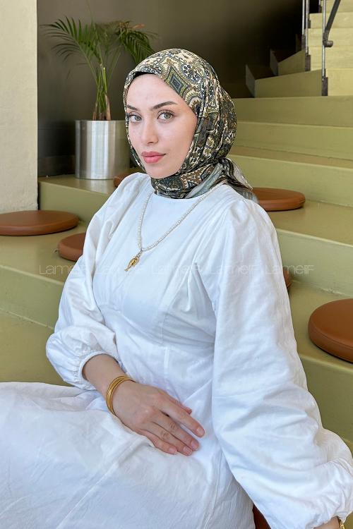 Lamelif Retro Desen Soft Eşarp Mint Yeşili