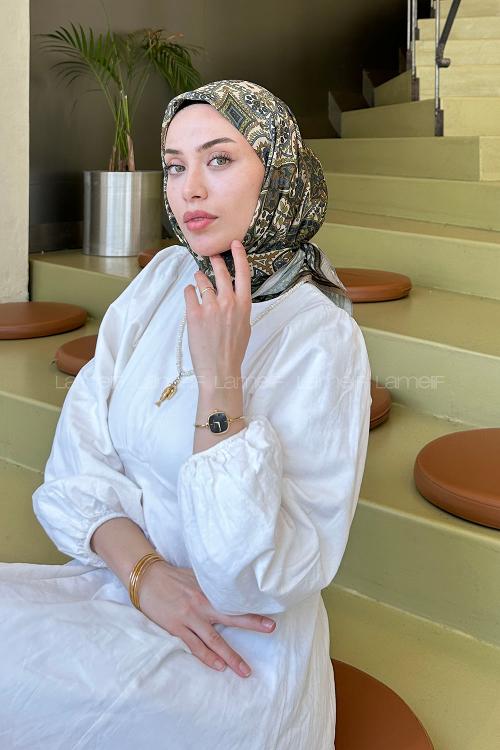 Lamelif Retro Desen Soft Eşarp Mint Yeşili