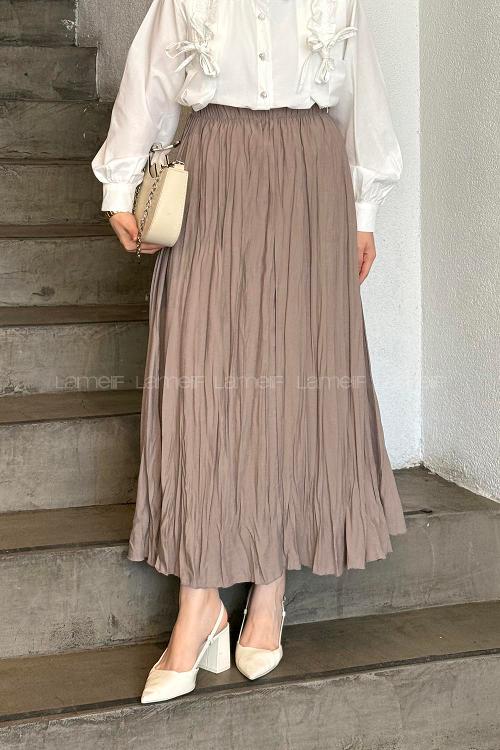 Lamelif Poplin Kraşlı Tesettür Etek Soluk Kahverengi