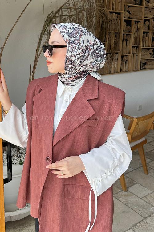 Lamelif Retro Desen Soft Eşarp Krem
