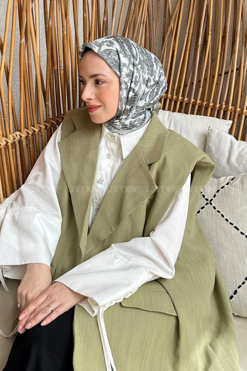 Lamelif Retro Desen Soft Eşarp Mint Yeşili