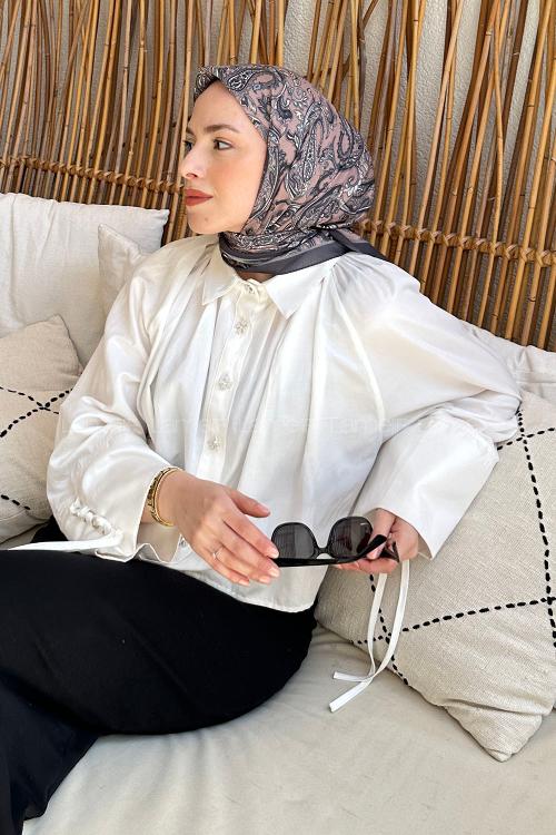 Lamelif Retro Desen Soft Eşarp Siyah Kahverengi