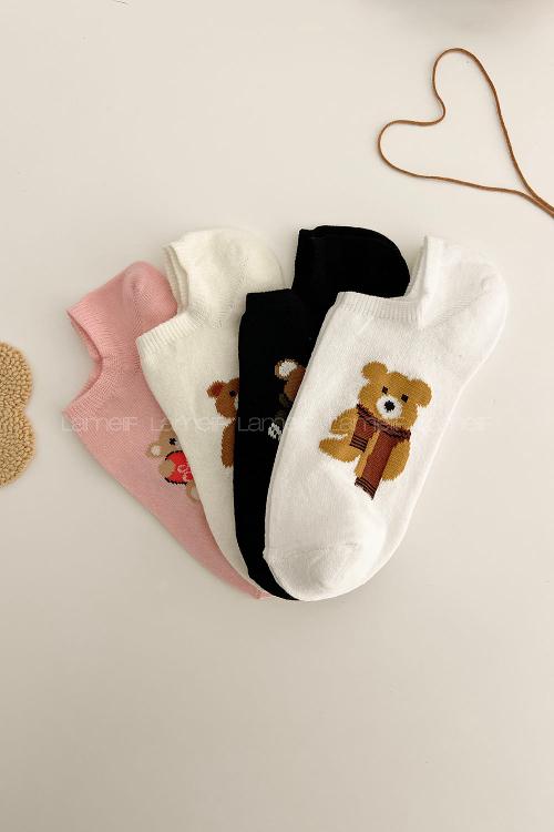 Lamelif 4lü Sevimli Ayı Patik Çorap
