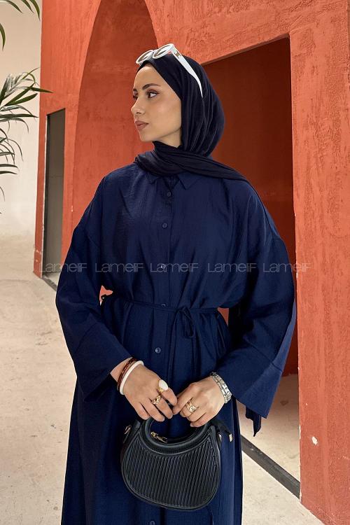 Lamelif Pat Detaylı Elbise Lacivert