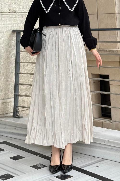 Lamelif Poplin Kraşlı Tesettür Etek Taş Rengi