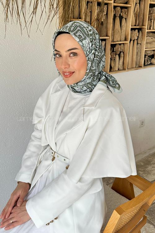 Lamelif Retro Desen Soft Eşarp Çağla Yeşili