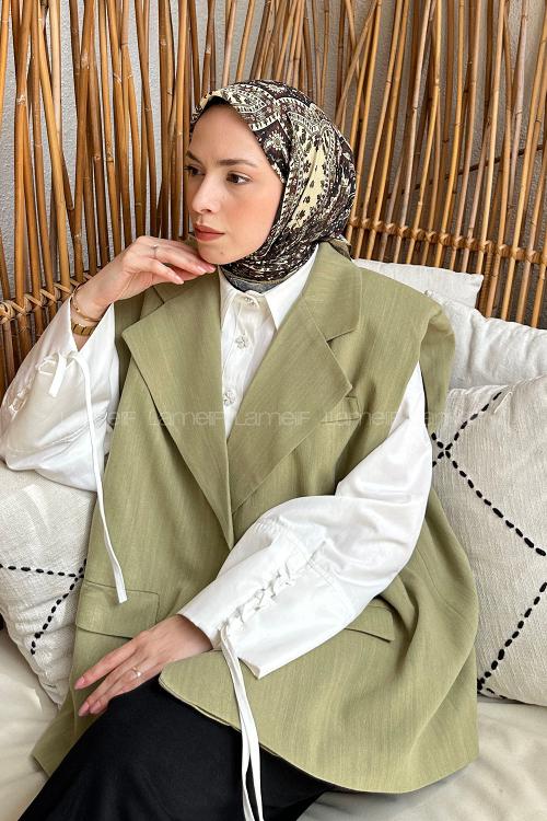 Lamelif Retro Desen Soft Eşarp Mint Yeşili