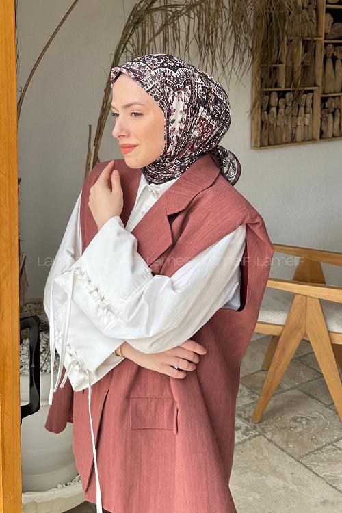 Plum Cotton Fabric Striped Flowering Straight Printed Scarf