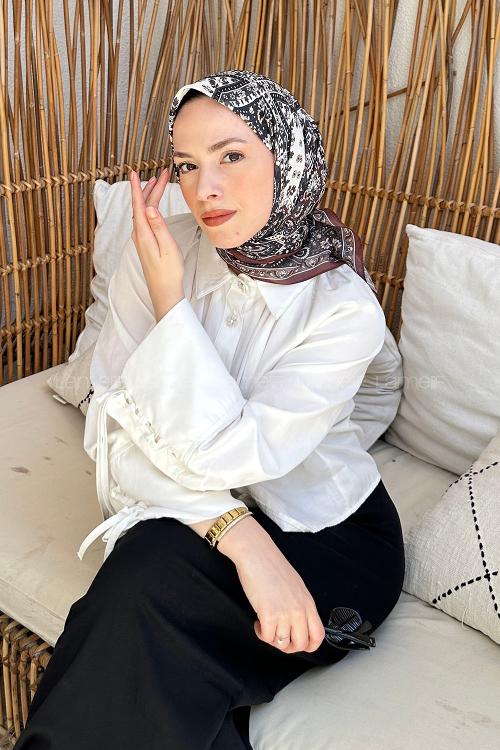Lamelif Retro Desen Soft Eşarp Siyah Gül