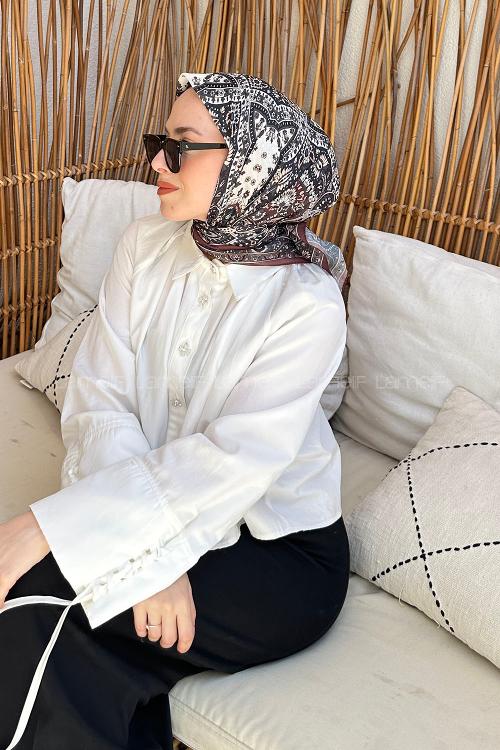 Lamelif Retro Desen Soft Eşarp Siyah Gül