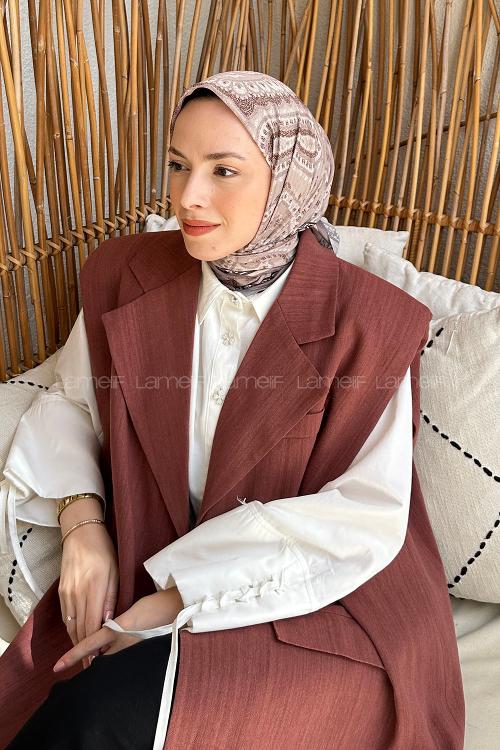 Lamelif Retro Desen Soft Eşarp Vizon