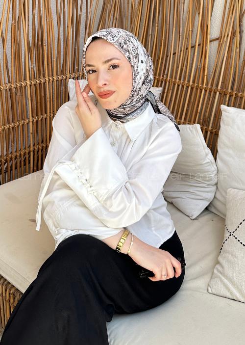 Lamelif Retro Desen Soft Eşarp Vizon