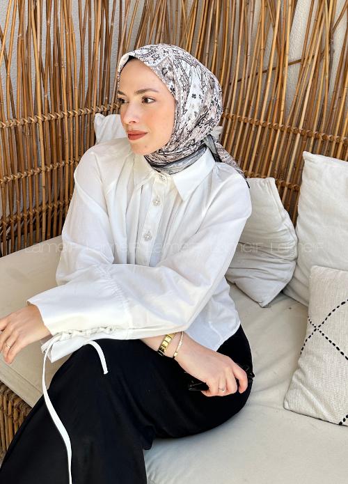 Lamelif Retro Desen Soft Eşarp Vizon