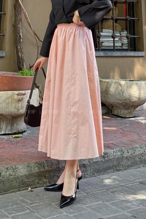 Lamelif Cep Detaylı Kloş Keten Yavru Ağzı