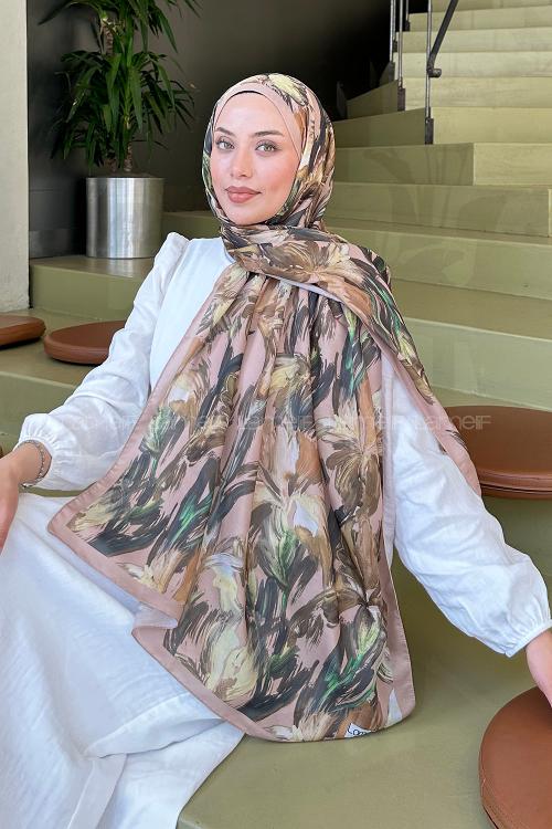 Lamelif Çicek Desen Soft Şal Camel