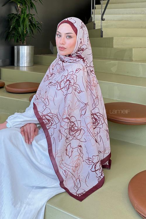 Lamelif Çicek Desen Soft Şal Kiremit