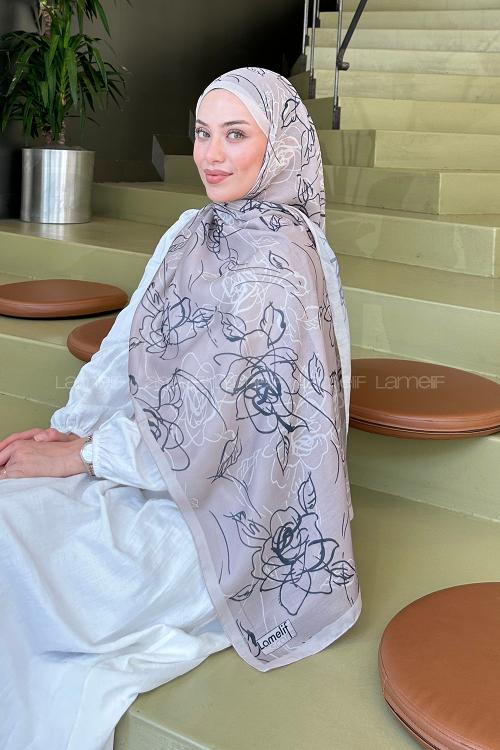 Mink Cotton Striped Flowering Printed Shawl