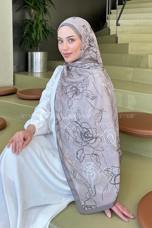 Lamelif Çicek Desen Soft Şal Vizon Toprak