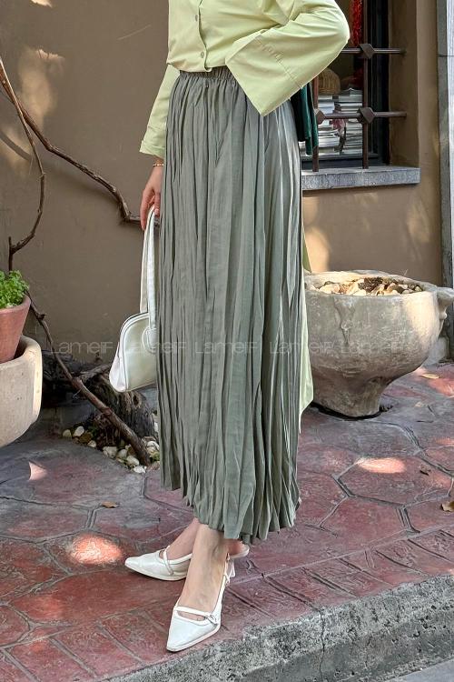 Lamelif Poplin Kraşlı Tesettür Etek Haki