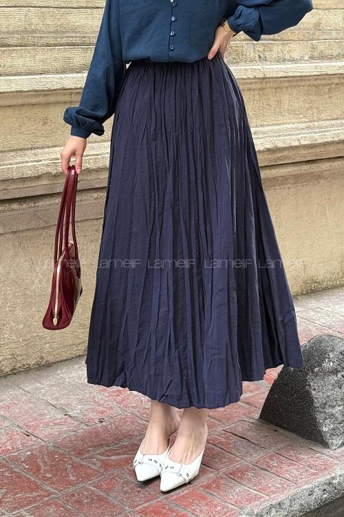 Lamelif Poplin Kraşlı Tesettür Etek Lacivert