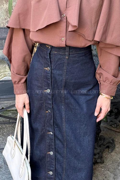 Lamelif Düğmeli Kot Etek Kot Mavisi