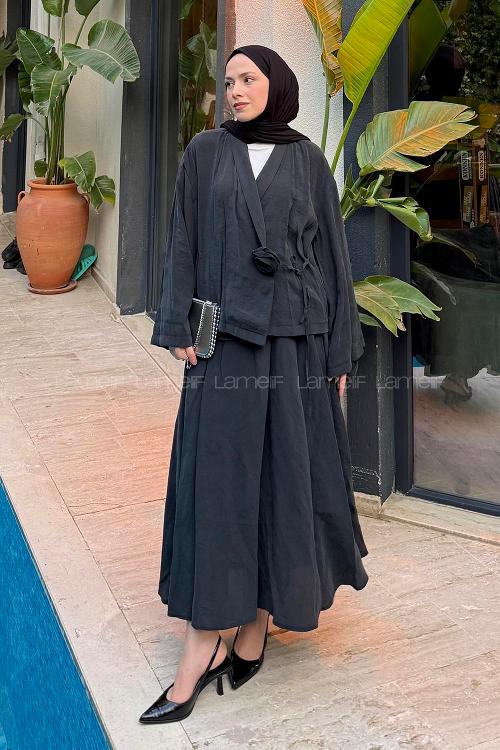 Lamelif Gül Detaylı Modal Takım Siyah