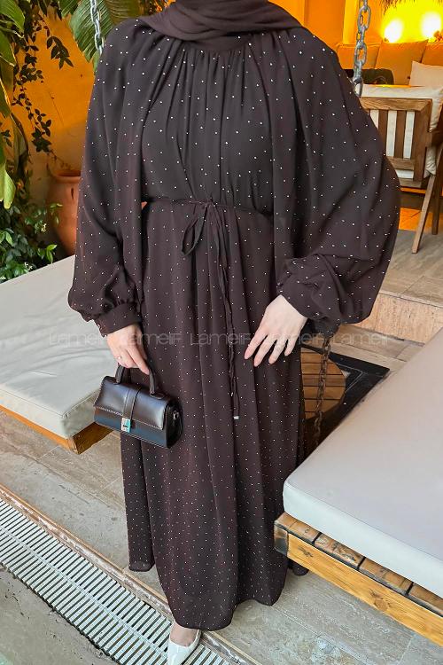 Lamelif Şifon Tesettür Elbise Acı Kahve