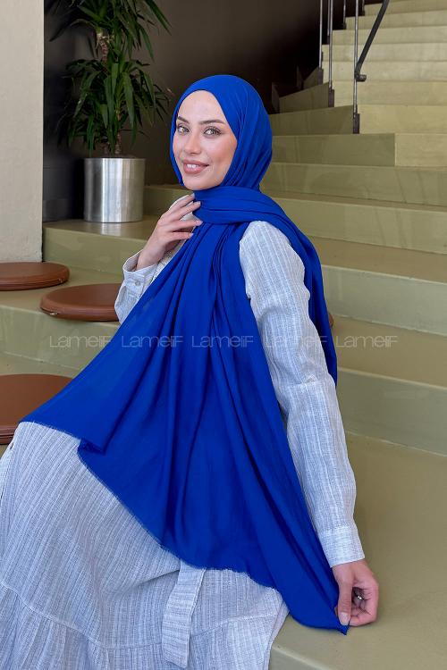 Lamelif Organik Premium Şal Saks Mavisi