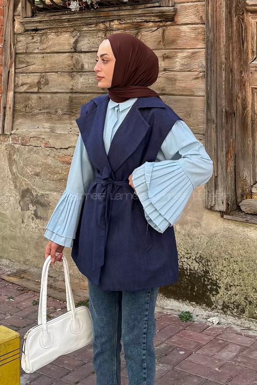 Lamelif Kolsuz Tesettür Yelek Lacivert