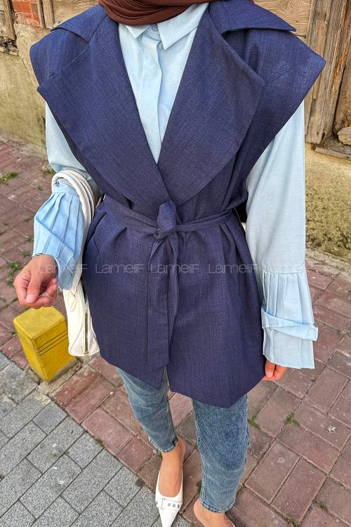 Lamelif Kolsuz Tesettür Yelek Lacivert