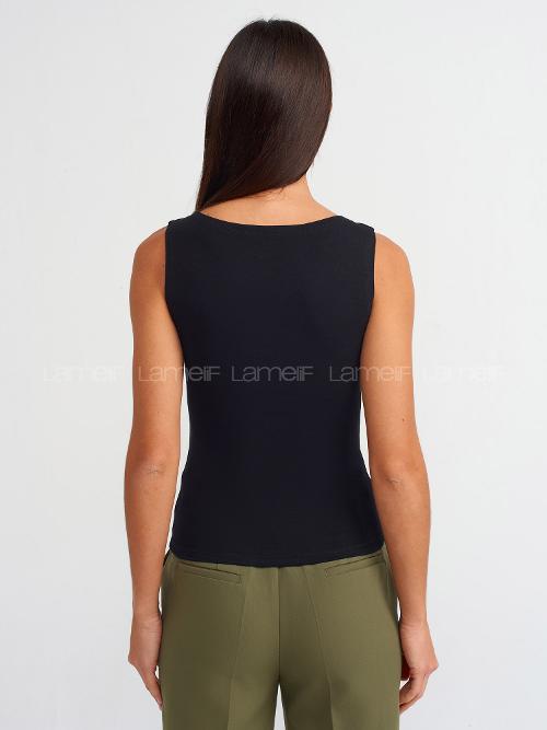 Lamelif Dilvin 20868 Kayık Yaka Kolsuz Top-Siyah