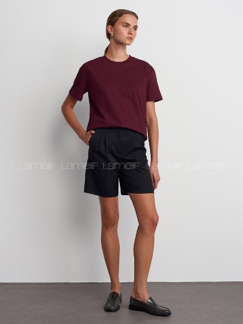 Lamelif Dilvin 30312 Dekoratif Dikişli Bisiklet Yaka Tshirt Bordo