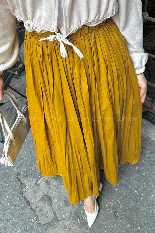 Lamelif Kraşlı Tesettür Etek Hardal Sarısı