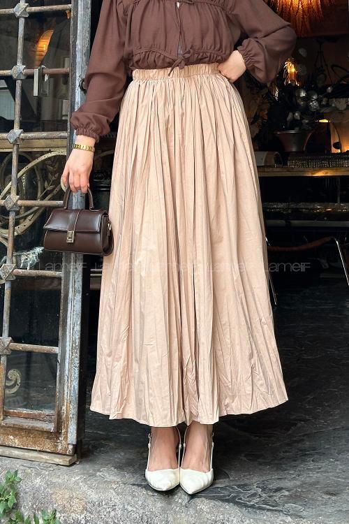 Lamelif Kraşlı Tesettür Etek Kahve