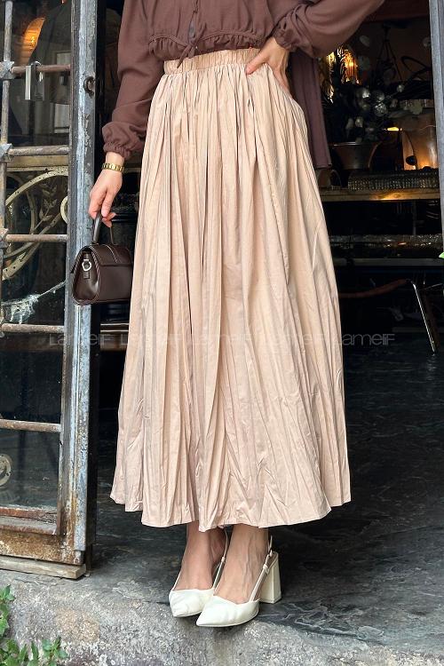 Lamelif Kraşlı Tesettür Etek Kahve