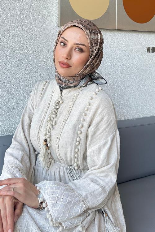 Lamelif Retro Desen Soft Eşarp Toprak