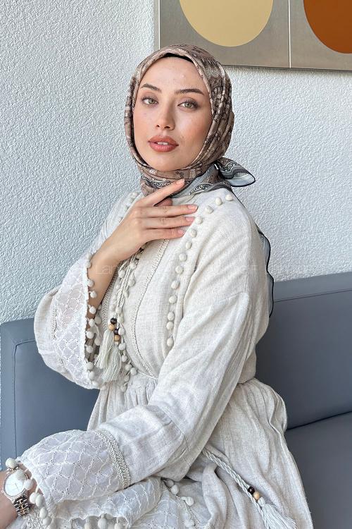 Lamelif Retro Desen Soft Eşarp Toprak