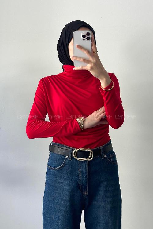 Lamelif Büzgü Detaylı Sandy Body Nar Çiçeği