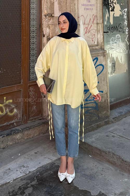Yellow Shirt Collar Long Arm Cotton Unprinted Shirt