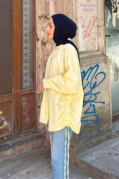 Yellow Shirt Collar Long Arm Cotton Unprinted Shirt